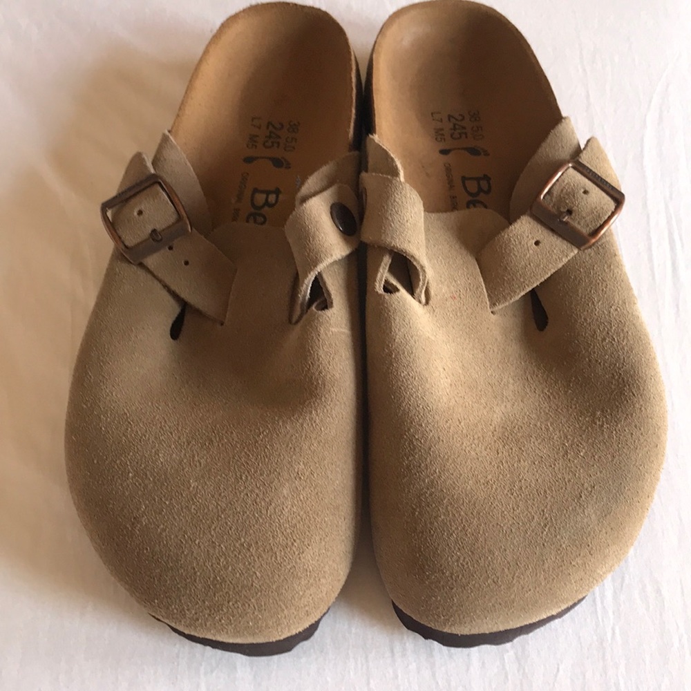 Betula Birkenstock Tan Suede Clogs